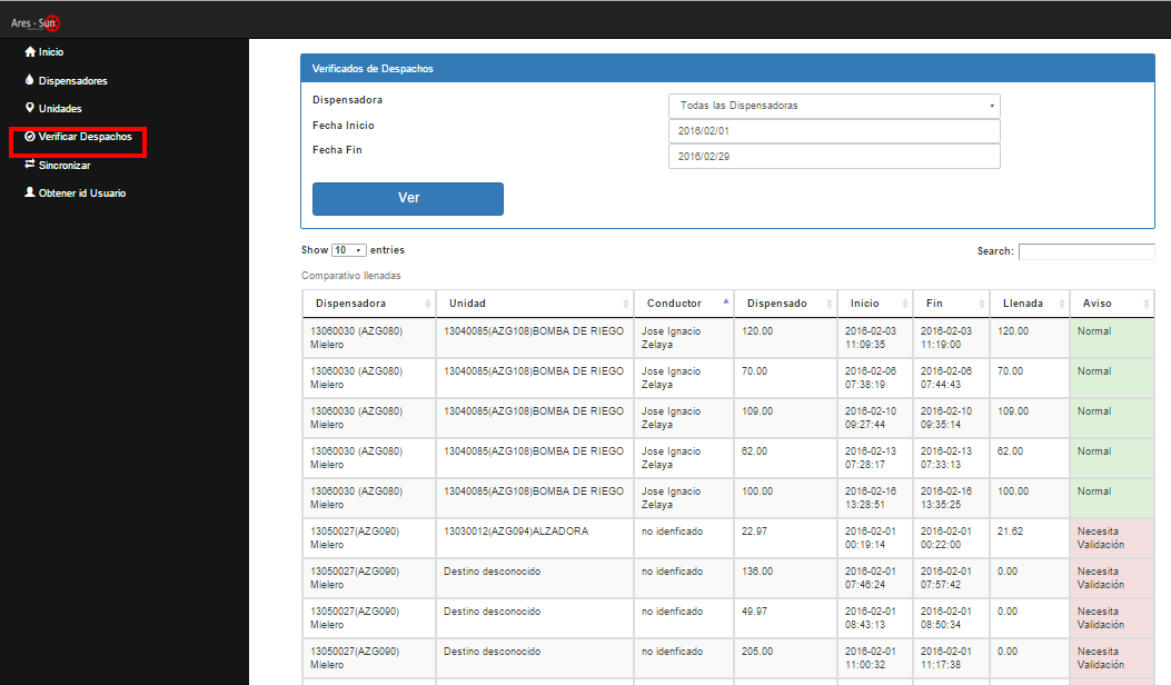 Módulo de combustible – Fuel Manager_Verificar Despachos